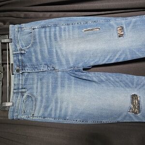WHBM High-Rise Straight Distressed Beaded Herringbone Pattern Jeans Size 14
